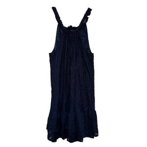 Trina Turk Juju Halter Dress Navy Blue Lace Floral Mini Shift Womens Sleeveless
